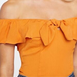 Guess Orange Ruffled Off-Shoulder Blouse